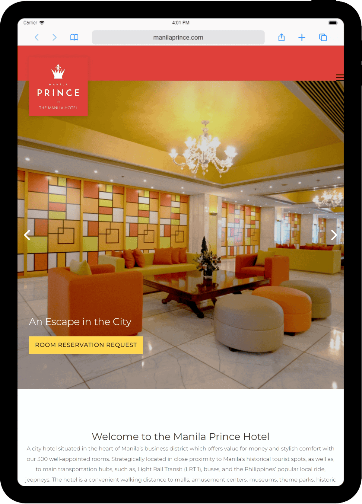 Manila Prince Hotel on tablet